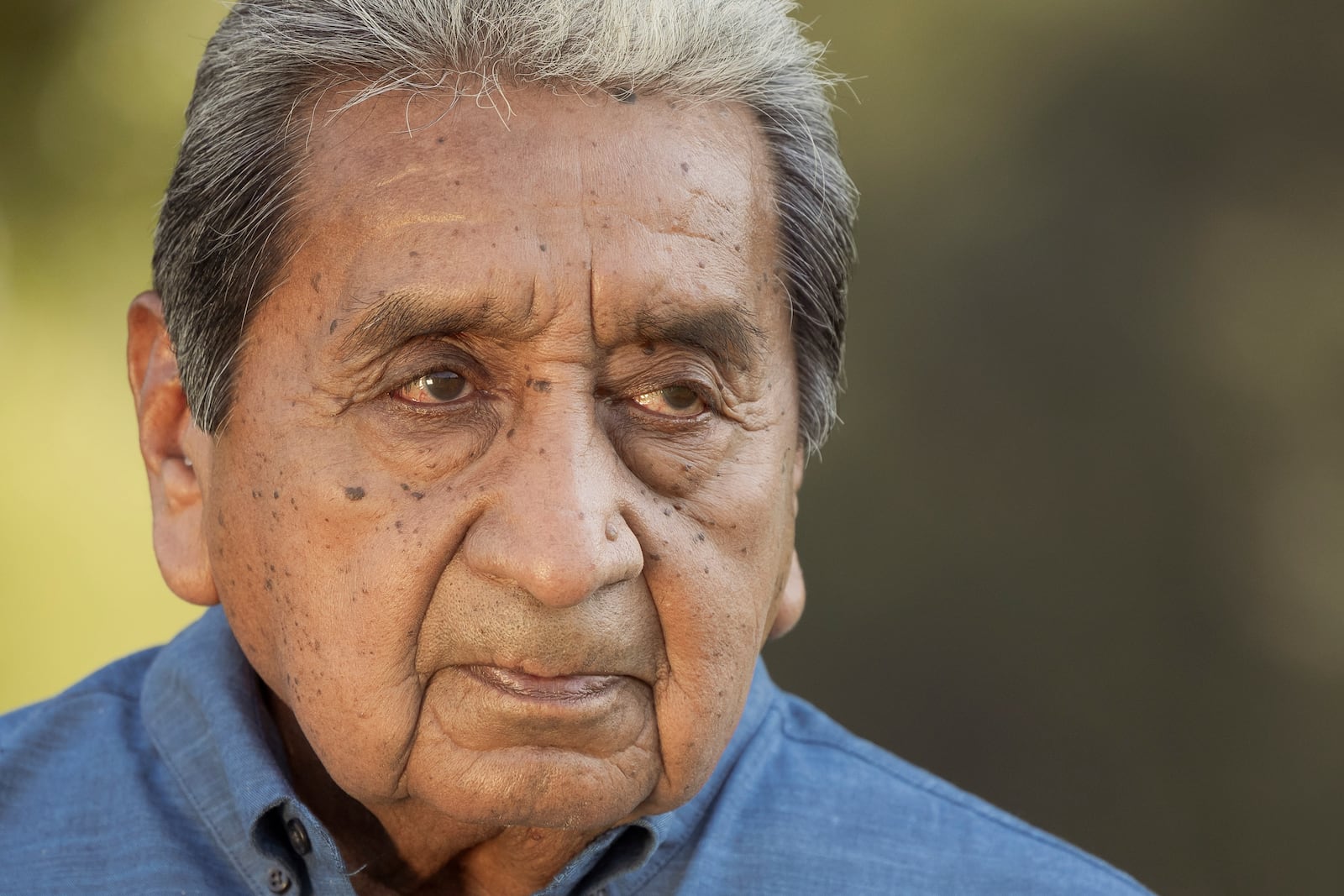 George Thompson, who is the Mekko, a ceremonial leader, of Hickory Ground in the Muscogee Nation poses for a photo, Aug. 21, 2024, in Okmulgee, Okla. (AP Photo/Brittany Bendabout)