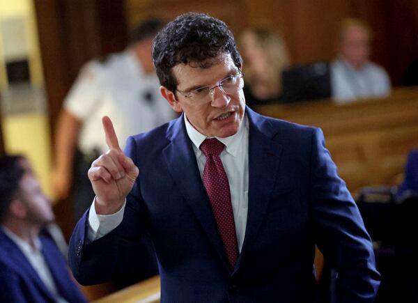 Defense attorney Robert Alessi makes a point as he cross examines digital forensics analyst Shanon Burgess during the Karen Read trial Tuesday, May 20, 2025, in Dedham, Mass. (Matt Stone/The Boston Herald via AP, Pool)
