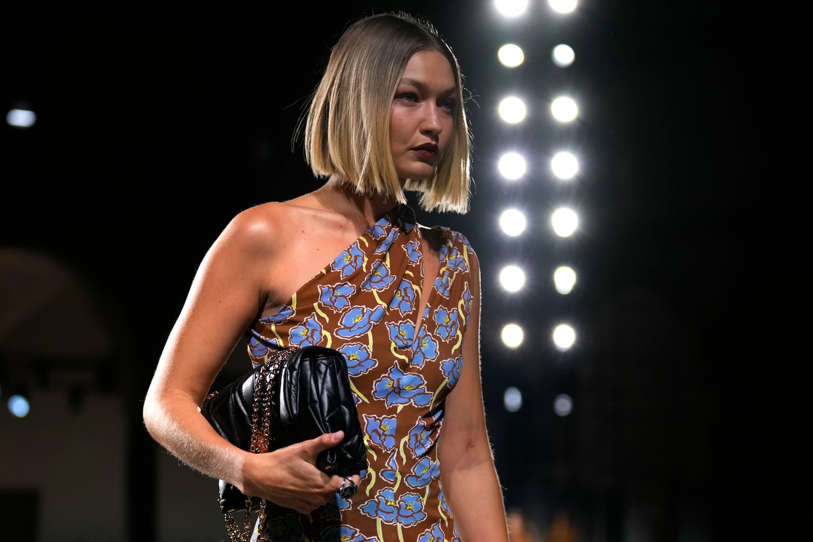 A model wears a creation as part of the Versace Spring Summer 2025 collection, that was presented in Milan, Italy, Friday, Sept. 20, 2024. (AP Photo/Antonio Calanni)