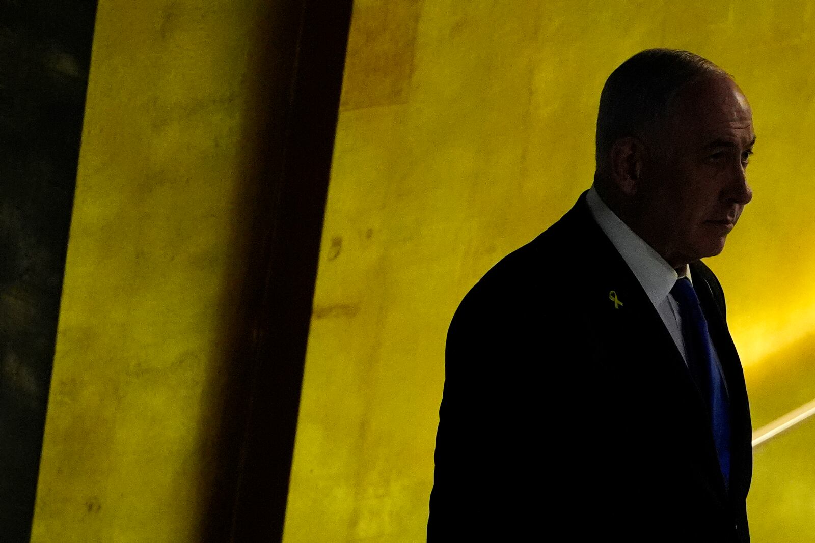 Prime Minister of Israel Benjamin Netanyahu enters the 79th session of the United Nations General Assembly, Friday, Sept. 27, 2024. (AP Photo/Pamela Smith)