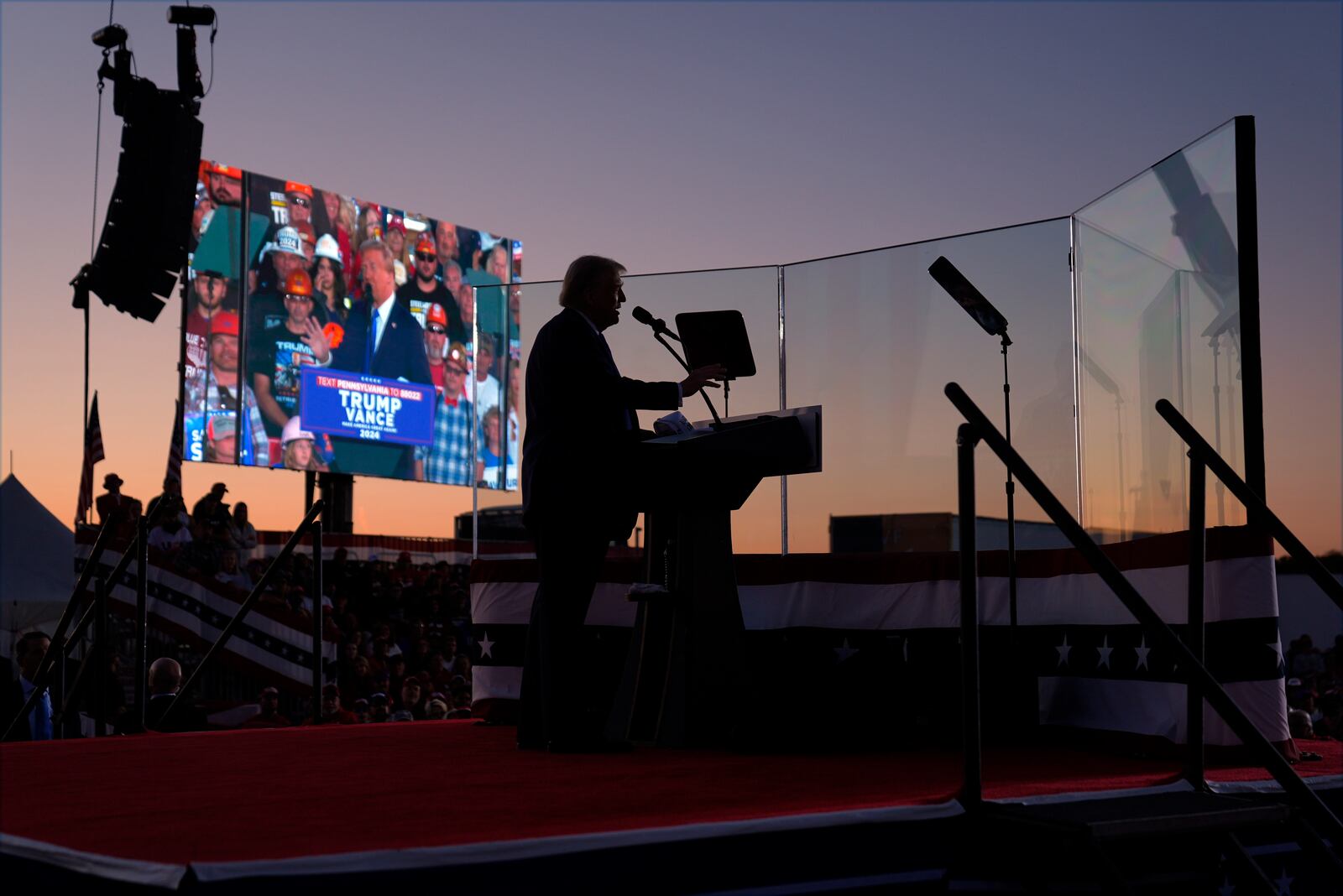 Republican presidential nominee former President Donald Trump speaks during a campaign rally at Arnold Palmer Regional Airport, Saturday, Oct. 19, 2024, in Latrobe, Pa. (AP Photo/Evan Vucci)