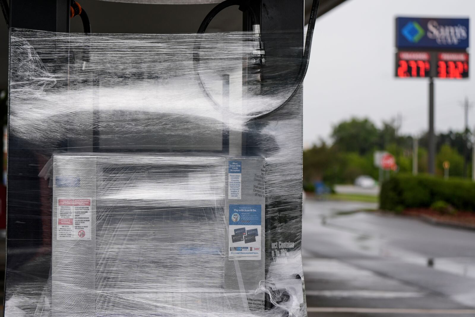 The Sam's Club fuel island is closed ahead of Hurricane Helene, expected to make landfall Thursday evening, Thursday, Sept. 26, 2024, in Valdosta, Ga. (AP Photo/Mike Stewart)