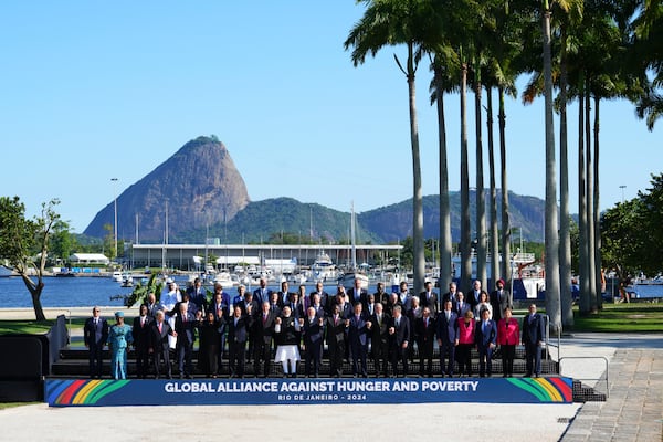 G20 leaders take part in a Family Photo at the G20 Summit in Rio de Janeiro, Brazil on Monday, Nov. 18, 2024. Prime Minister Justin Trudeau, U.S. President Joe Biden, and Italian Prime Minister Giorgia Meloni were not present for the photo. THE CANADIAN PRESS/Sean Kilpatrick/The Canadian Press via AP)