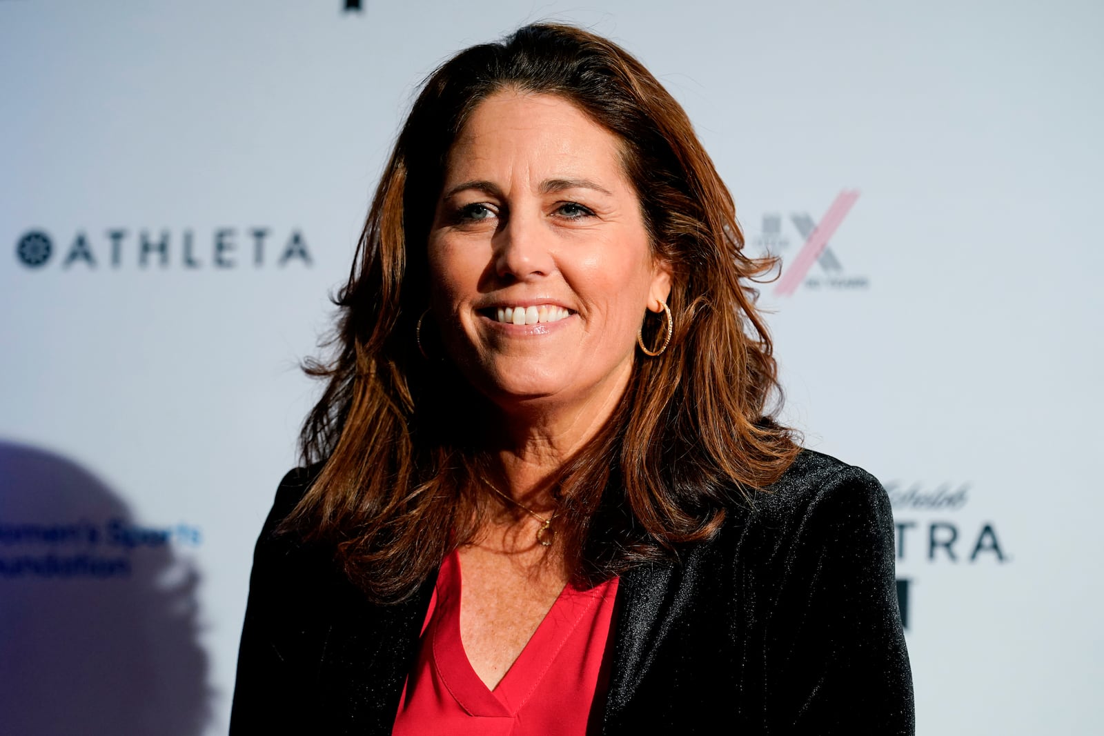 FILE - Julie Foudy poses at the Women's Sports Foundation's Annual Salute to Women in Sports, Oct. 12, 2022, in New York. (AP Photo/Julia Nikhinson, File)