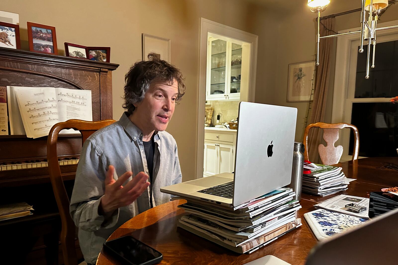 American biochemist David Baker speaks to reporters at his home, Wednesday, Oct. 9, 2024, in Seattle. (Ian C Haydon via AP)