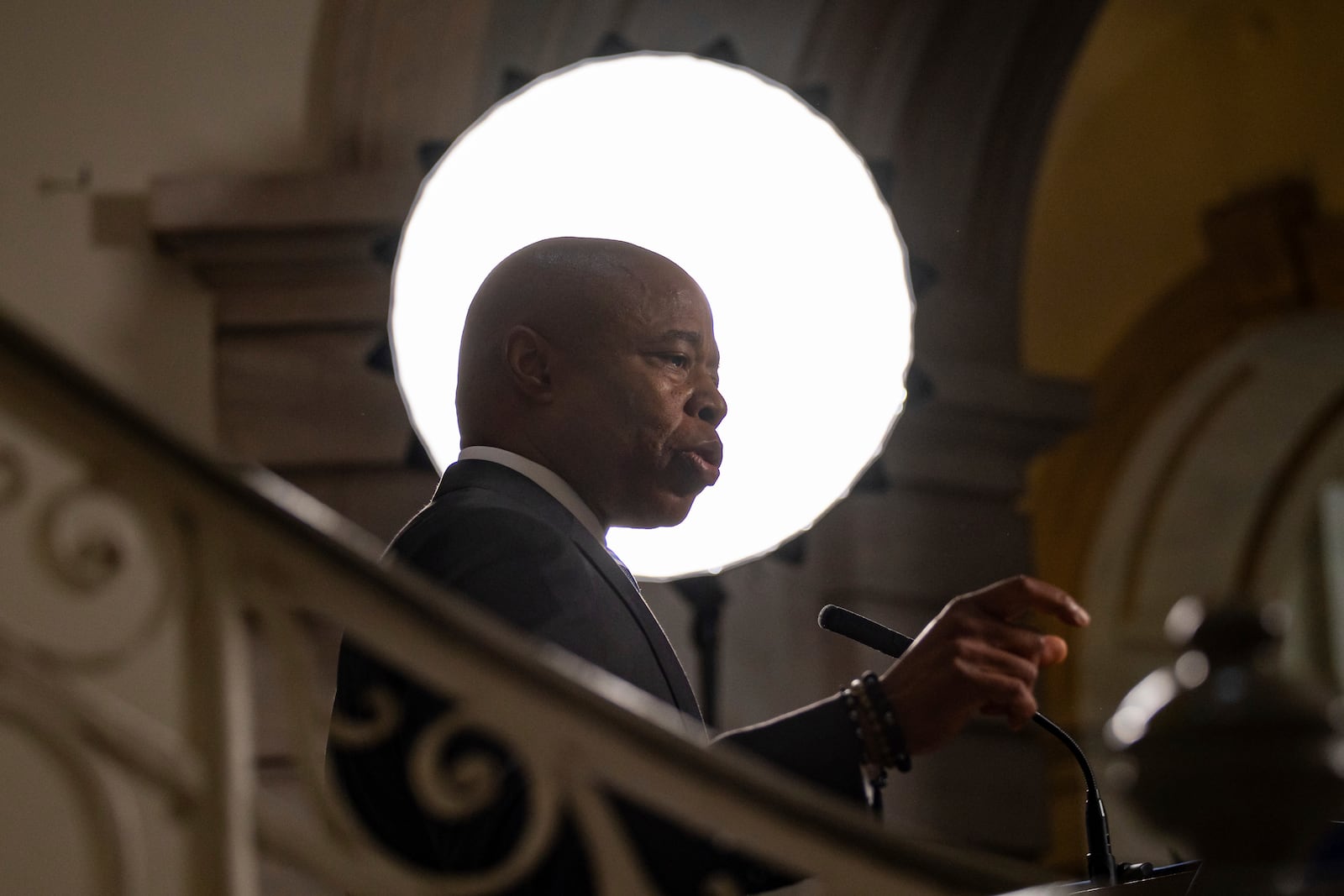 New York City Mayor Eric Adams speaks during a press conference at City Hall, Tuesday, Oct. 8, 2024, in New York. (AP Photo/Yuki Iwamura)