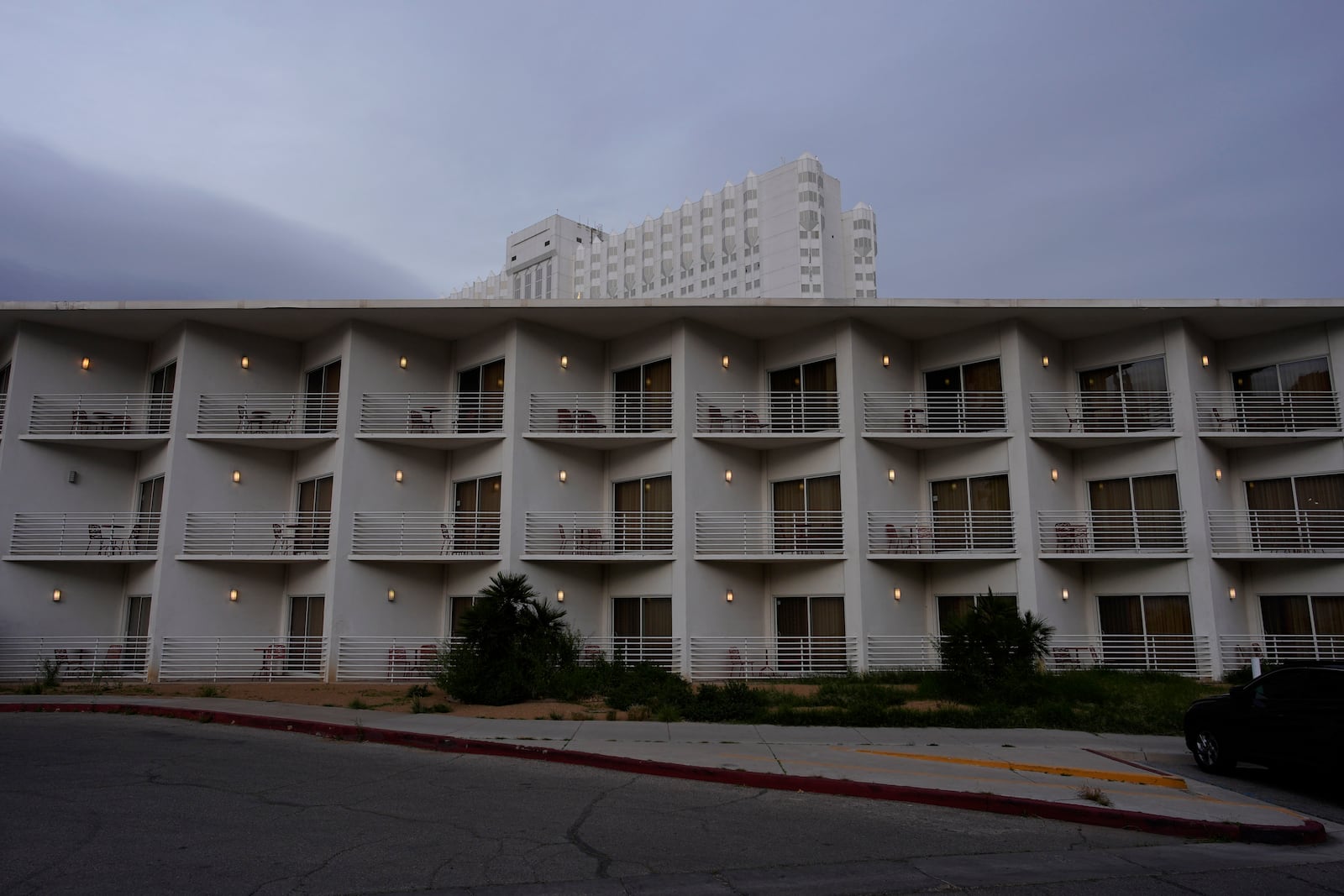 FILE - Lights adorn vacant rooms at the Tropicana hotel-casino Thursday, March 28, 2024, in Las Vegas. (AP Photo/John Locher, File)