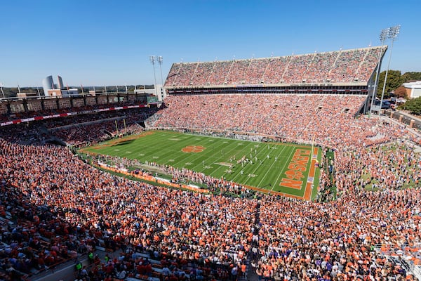 FILE - A general view during an NCAA college football game between Clemson and Notre Dame Saturday, Nov. 4, 2023, in Clemson, S.C. (AP Photo/Jacob Kupferman, File)