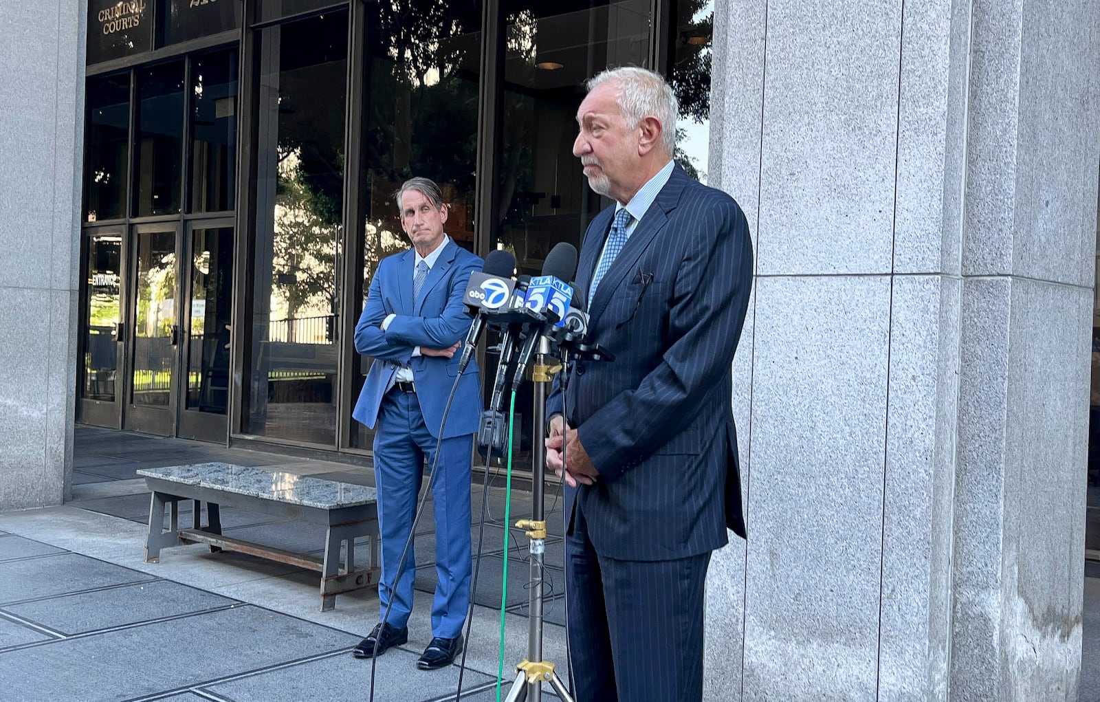 Attorney Mark Geragos informs the media on developments on the case of brothers Lyle and Erik Menendez, both serving life sentences for the murder of their parents in 1989, Thursday, Oct. 3, 2024 in Los Angeles. (AP Photo/Jaimie Ding)