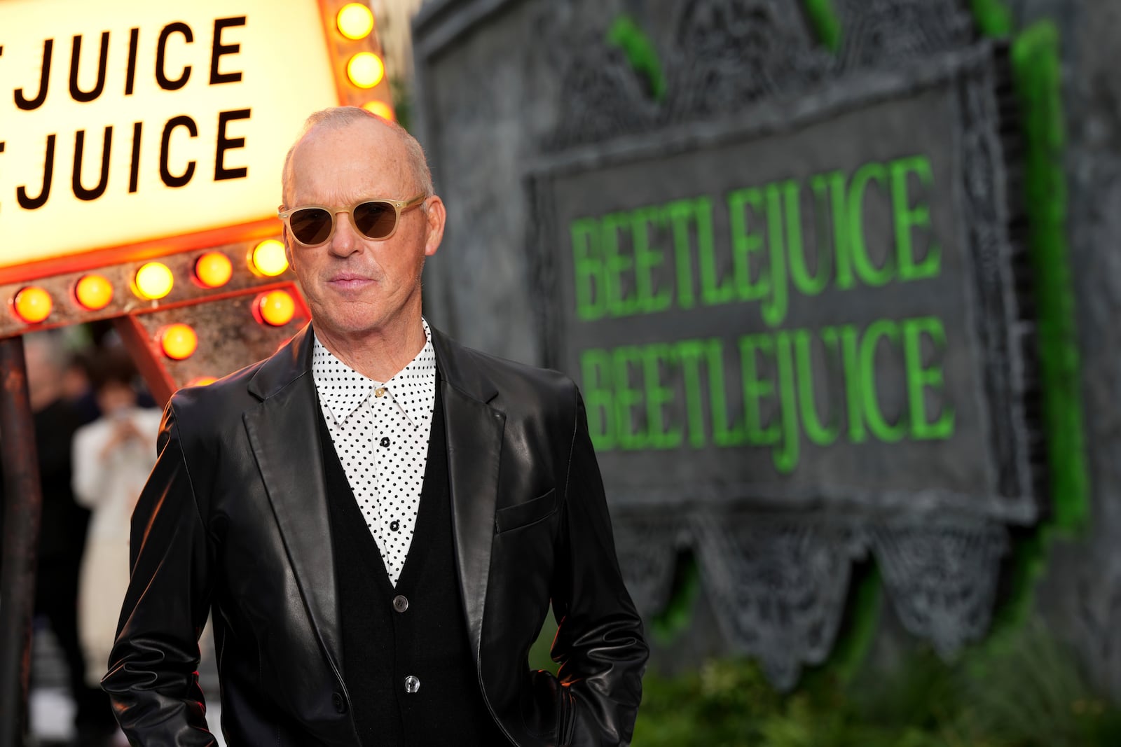 Michael Keaton arrives at the premiere of "Beetlejuice Beetlejuice" on Thursday, Aug. 29, 2024, in London. (Photo by Scott Garfitt/Invision/AP)