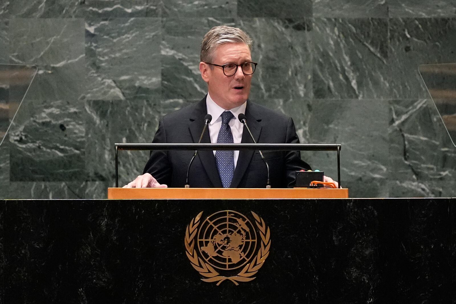 British Prime Minister Keir Starmer addresses the 79th session of the United Nations General Assembly, Thursday, Sept. 26, 2024 at the United Nations. (AP Photo/Pamela Smith)