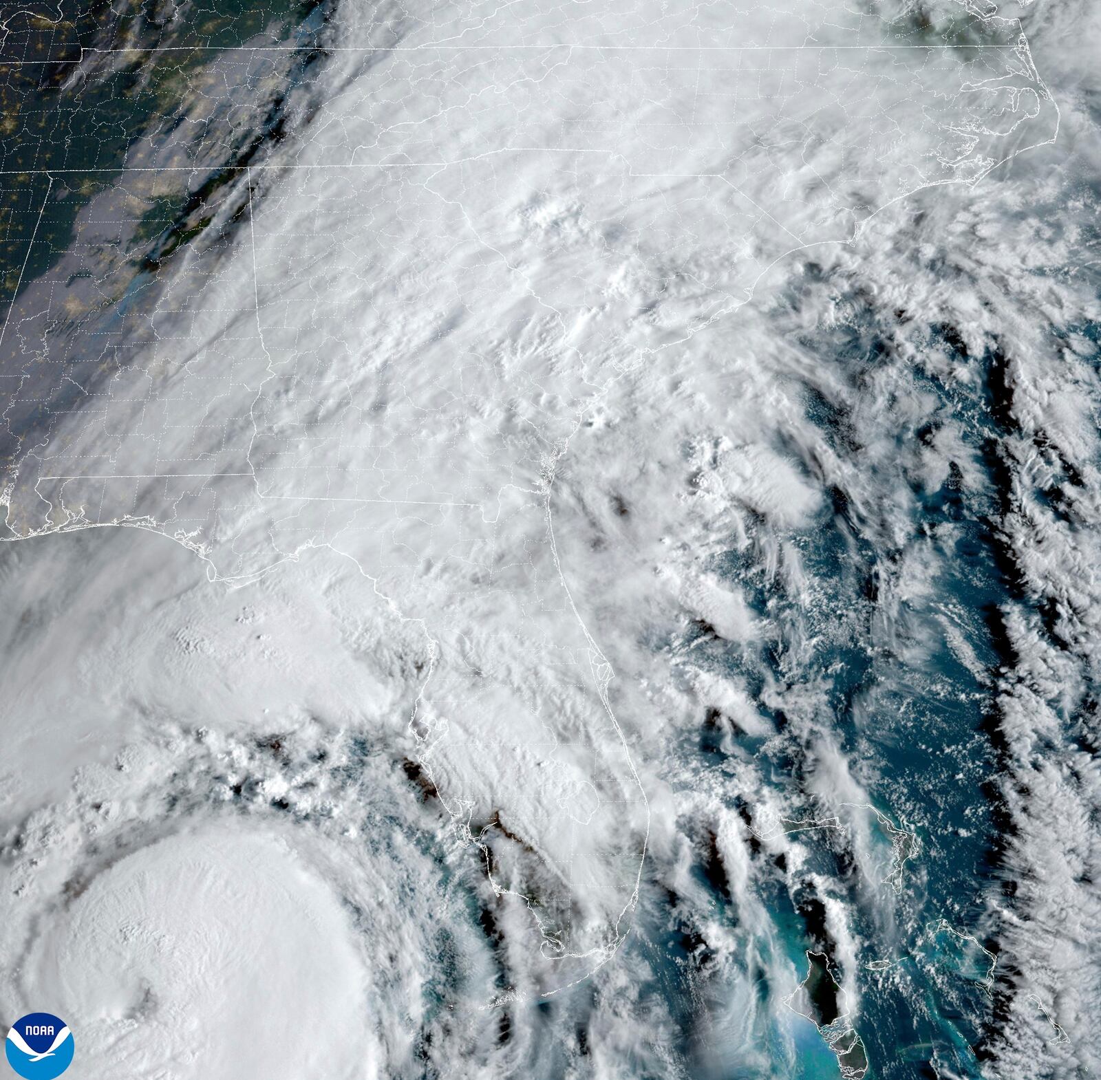 This satellite image provided by NOAA shows Hurricane Helene advancing across the Gulf of Mexico toward Florida on Thursday, Sept. 26, 2024. (NOAA via AP)