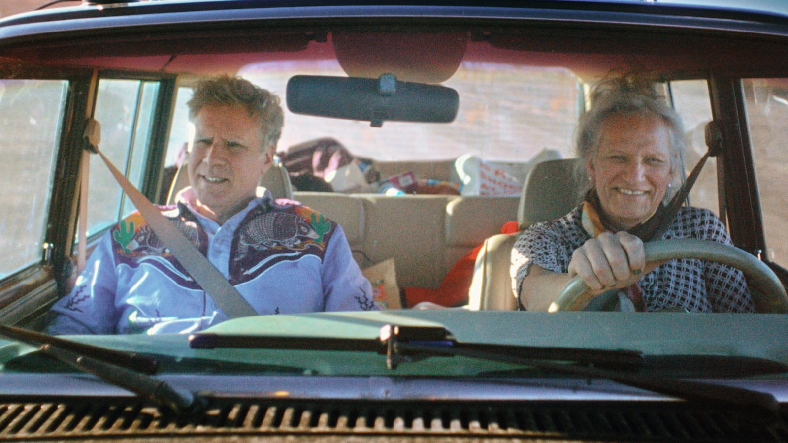 This image released by Netflix shows Harper Steele, right, and Will Ferrell in a scene from "Will & Harper." (Netflix via AP)