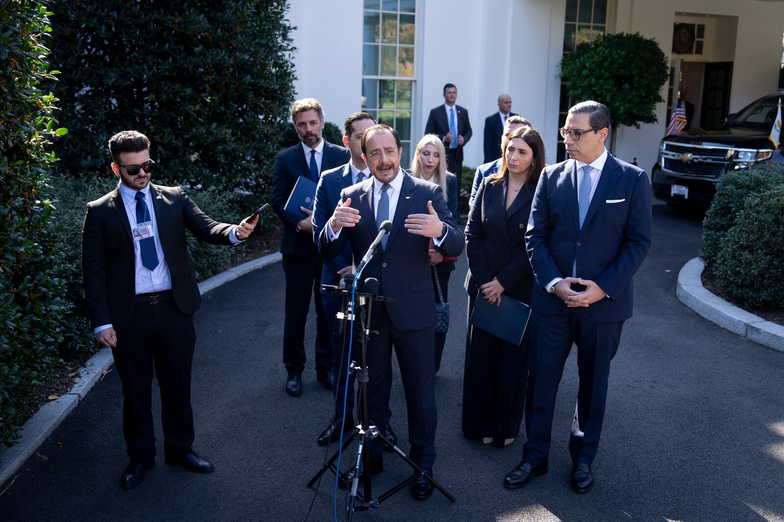 President of Cyprus Nikos Christodoulides speaks to the media after meeting with President Joe Biden at the White House in Washington, Wednesday, Oct. 30, 2024. (AP Photo/Ben Curtis)