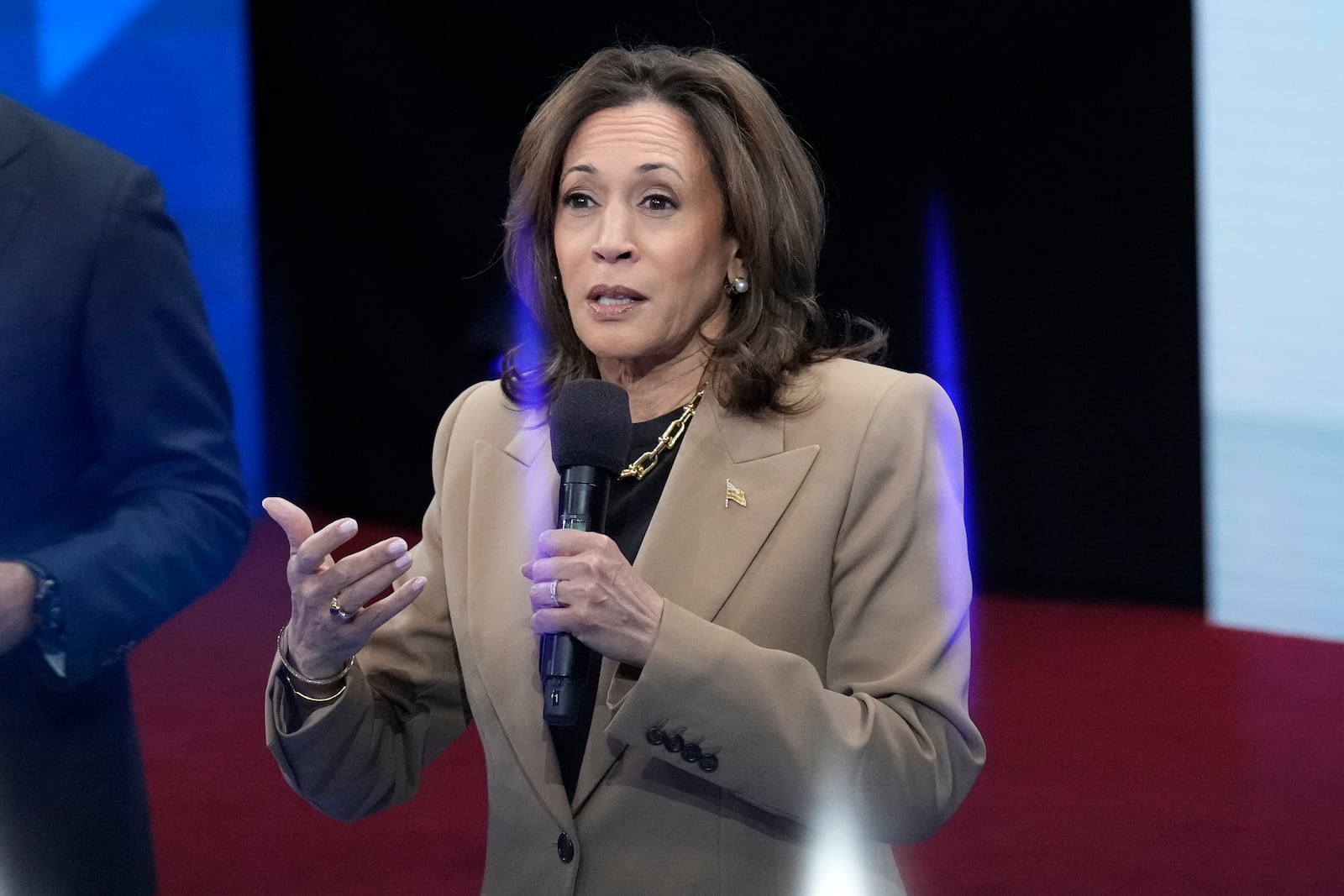 Democratic presidential nominee Vice President Kamala Harris speaks during a Town Hall event hosted by Univision, Thursday, Oct. 10, 2024, at the University of Nevada Las Vegas. (AP Photo/Jacquelyn Martin)