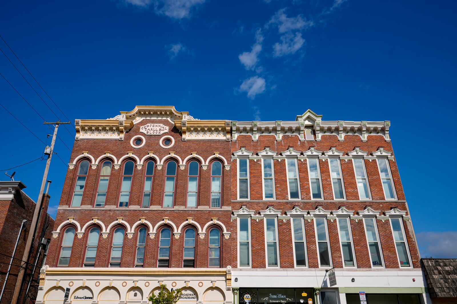 Historic buildings on Main Street form part of the downtown area in Delphi, Ind., Tuesday, Oct. 1, 2024. (AP Photo/Michael Conroy)