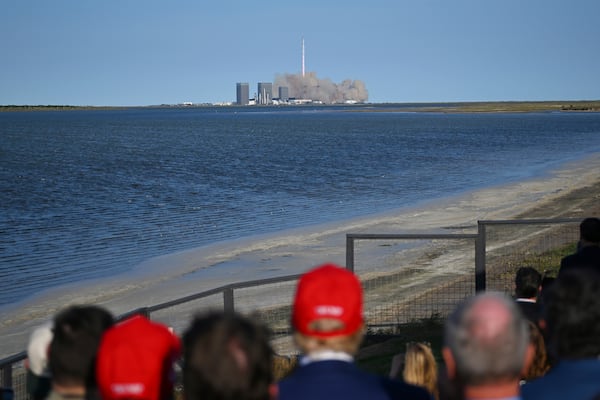 President-elect Donald Trump watches the launch of the sixth test flight of the SpaceX Starship rocket Tuesday, Nov. 19, 2024, in Brownsville, Texas. (Brandon Bell/Pool via AP)