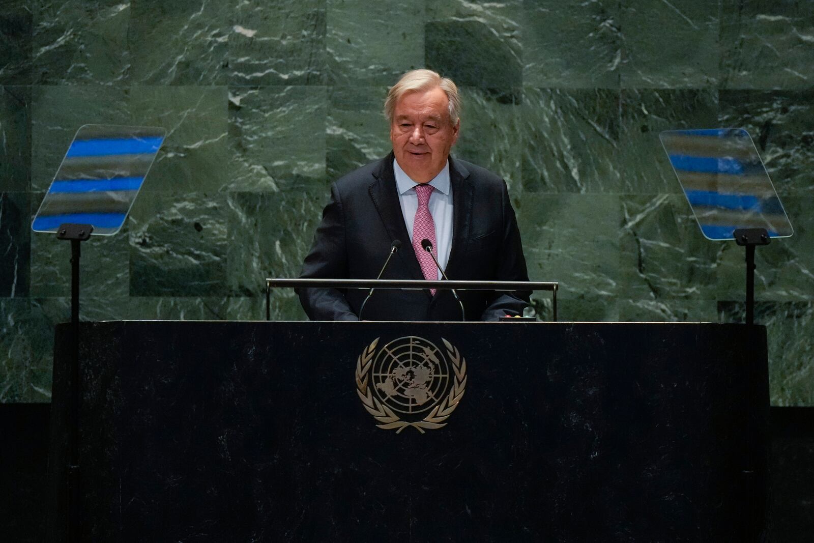 António Guterres, United Nations Secretary-General, speaks to the United Nations General Assembly during the Summit for the Future, Sunday, Sept. 22, 2024 at U.N. headquarters. (AP Photo/Frank Franklin II)