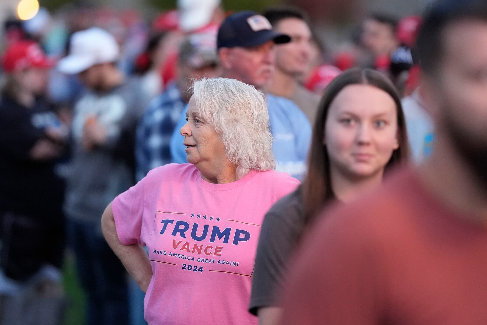 Supporters arrive before Republican presidential nominee former President Donald Trump speaks at a campaign rally in Gastonia, N.C., Saturday, Nov. 2, 2024. (AP Photo/Chris Carlson)