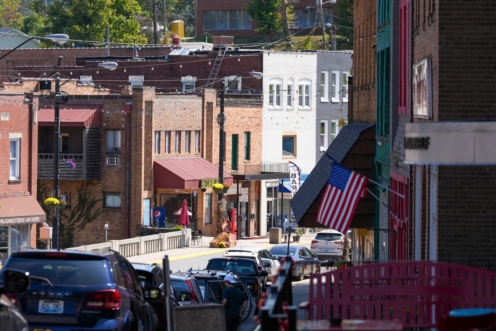 Downtown Whitesburg in Letcher County is seen on Friday, Sept. 20, 2024. A preliminary investigation indicates Letcher County Sheriff Shawn “Mickey” Stines shot District Judge Kevin Mullins multiple times following an argument inside the courthouse, according to Kentucky State Police. (AP Photo/Randy Sartin)