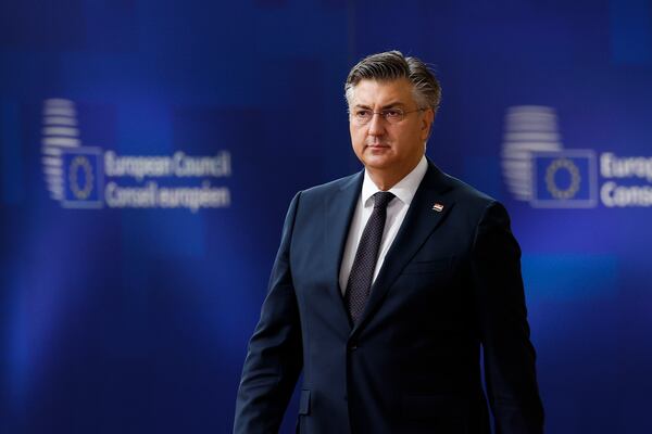 Croatia's Prime Minister Andrej Plenkovic arrives to an EU summit in Brussels, Thursday, Oct. 17, 2024. (AP Photo/Geert Vanden Wijngaert)