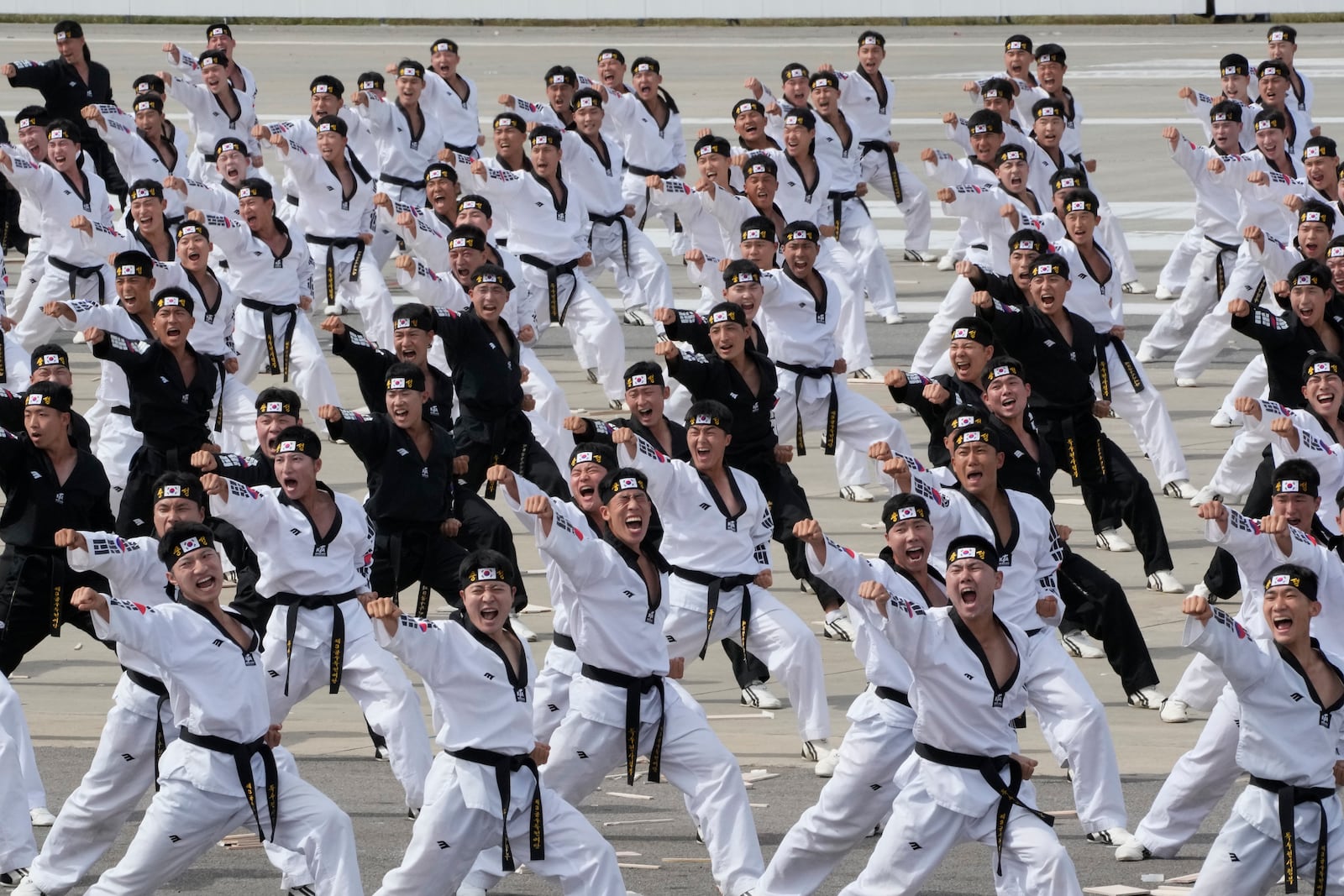 South Korean army soldiers demonstrate their martial arts skills during the media day for the 76th anniversary of Armed Forces Day at Seoul air base in Seongnam, South Korea, Wednesday, Sept. 25, 2024. (AP Photo/Ahn Young-joon)