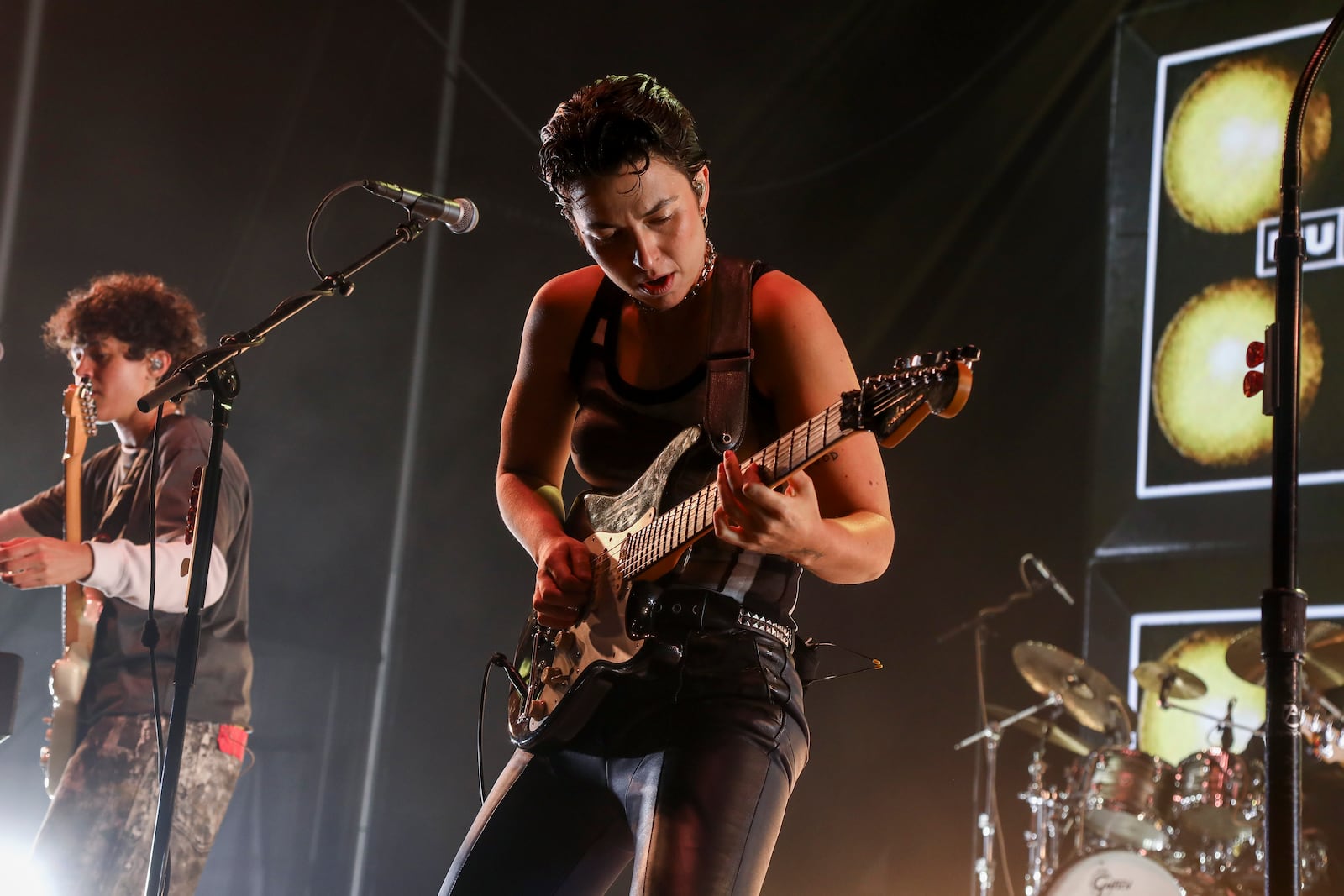 Guitarist Josette Maskin from the band Muna performs during the All Things Go Music Festival on Saturday, Sept. 28, 2024, at Forest Hills Stadium in Forest Hills, N.Y. (Photo by Andy Kropa/Invision/AP)