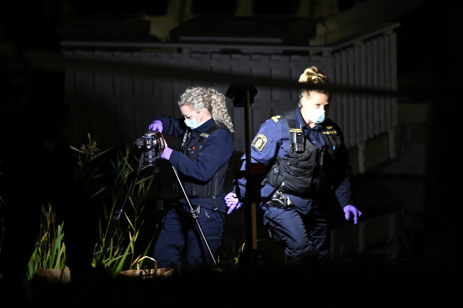 Police work outside the Israeli embassy in Stockholm, Sweden, Tuesday, Oct. 1, 2024, after a suspected shooting near the embassy. (Anders Wiklund/TT News Agency via AP)