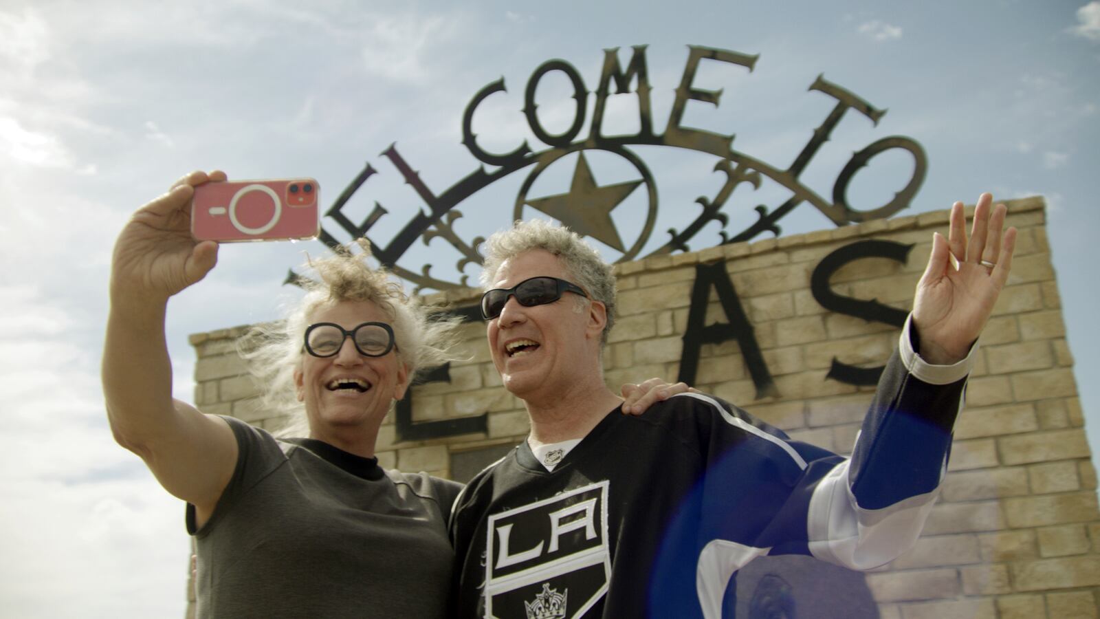 This image released by Netflix shows Harper Steele, left, and Will Ferrell in a scene from "Will & Harper." (Netflix via AP)