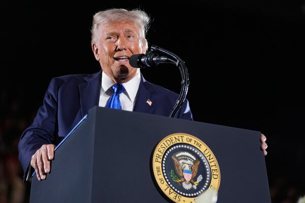 President Donald Trump gives a commencement address at the University of Alabama, Thursday, May 1, 2025, in Tuscaloosa, Ala. (AP Photo/Manuel Balce Ceneta)