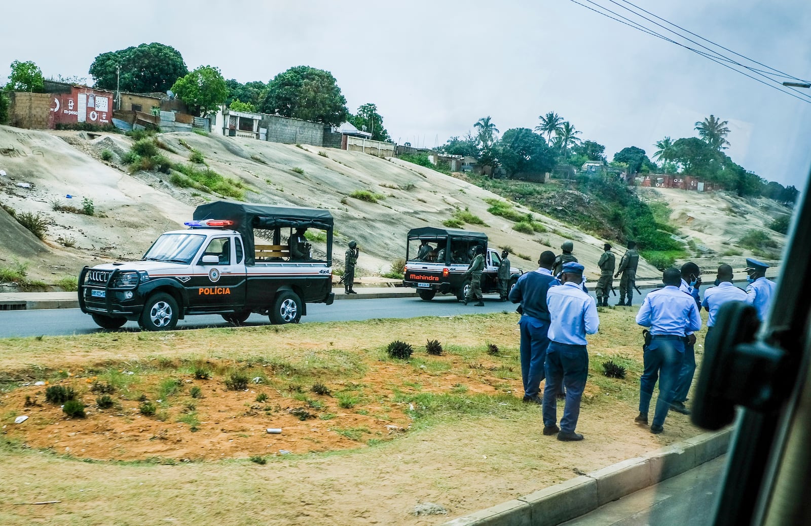 Mozambican police deploys in the streets of Maputo, Mozambique, Monday, Oct. 21, 2024, during a nationwide shutdown protest following a disputed Oct. 9 election. (AP Photo/Carlos Uqueio)