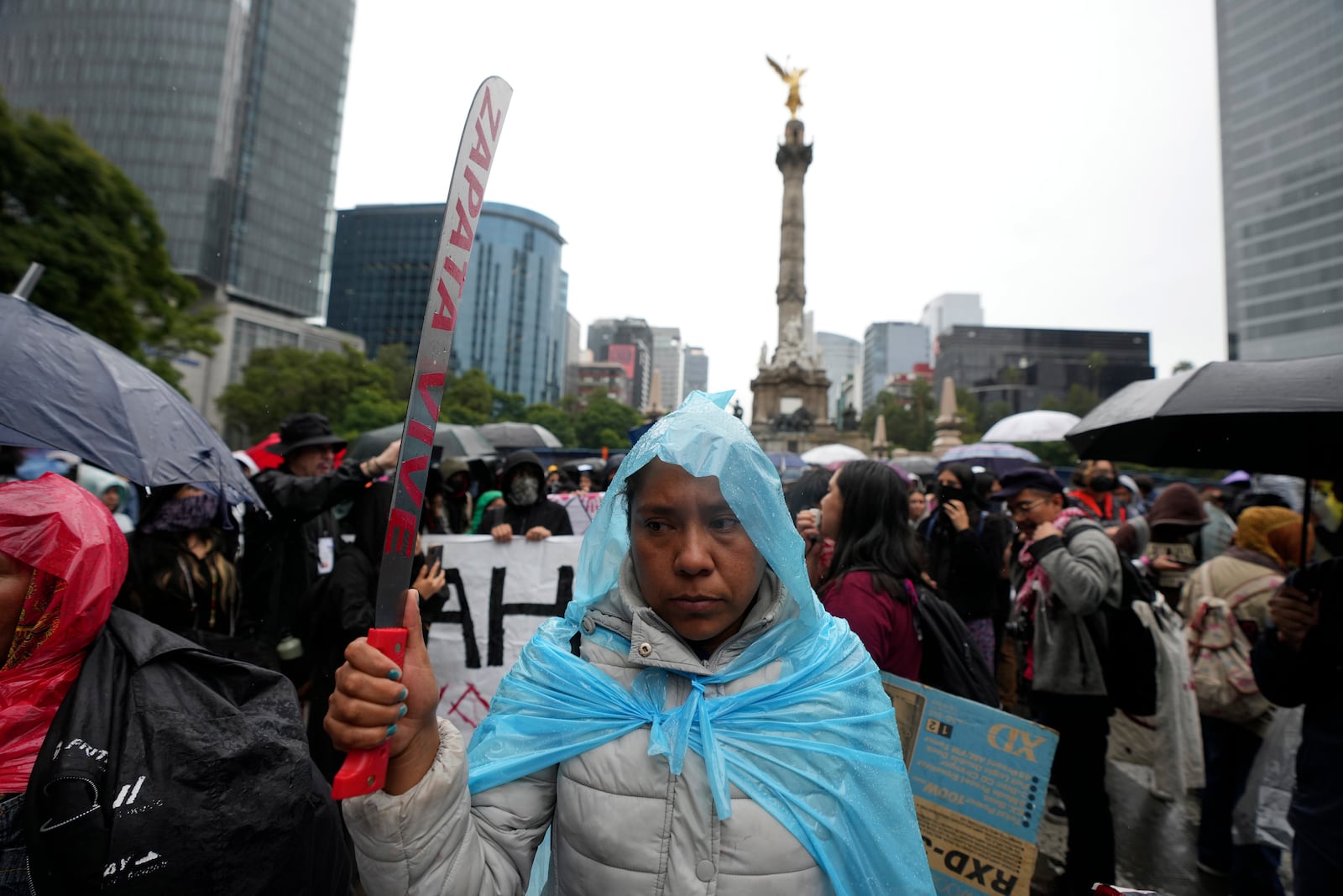 Families and friends take part in a demonstration marking the 10-year anniversary of the disappearance of 43 students from an Ayotzinapa rural teacher's college, in Mexico City, Thursday, Sept. 26, 2024. (AP Photo/Fernando Llano)