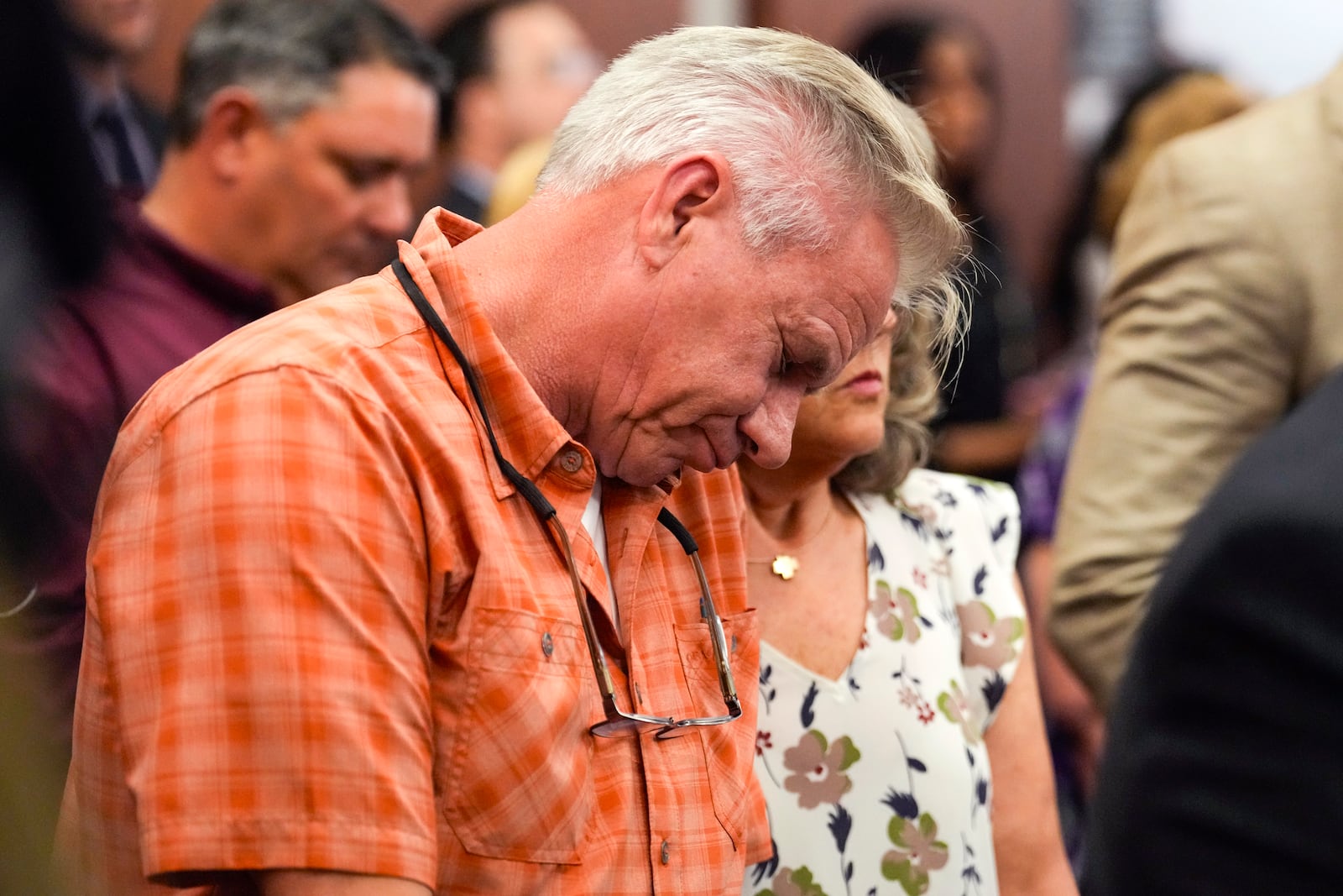 Ron Tuttle, brother of Dennis Tuttle, listens as former Houston police officer Gerald Goines is sentenced to 60 years behind bars on a pair of felony murder convictions on Tuesday, Oct. 8, 2024, in Houston. Goines was found guilty of felony murder in the 2019 deaths of Dennis Tuttle and Rhogena Nicholas. (Brett Coomer/Houston Chronicle via AP)