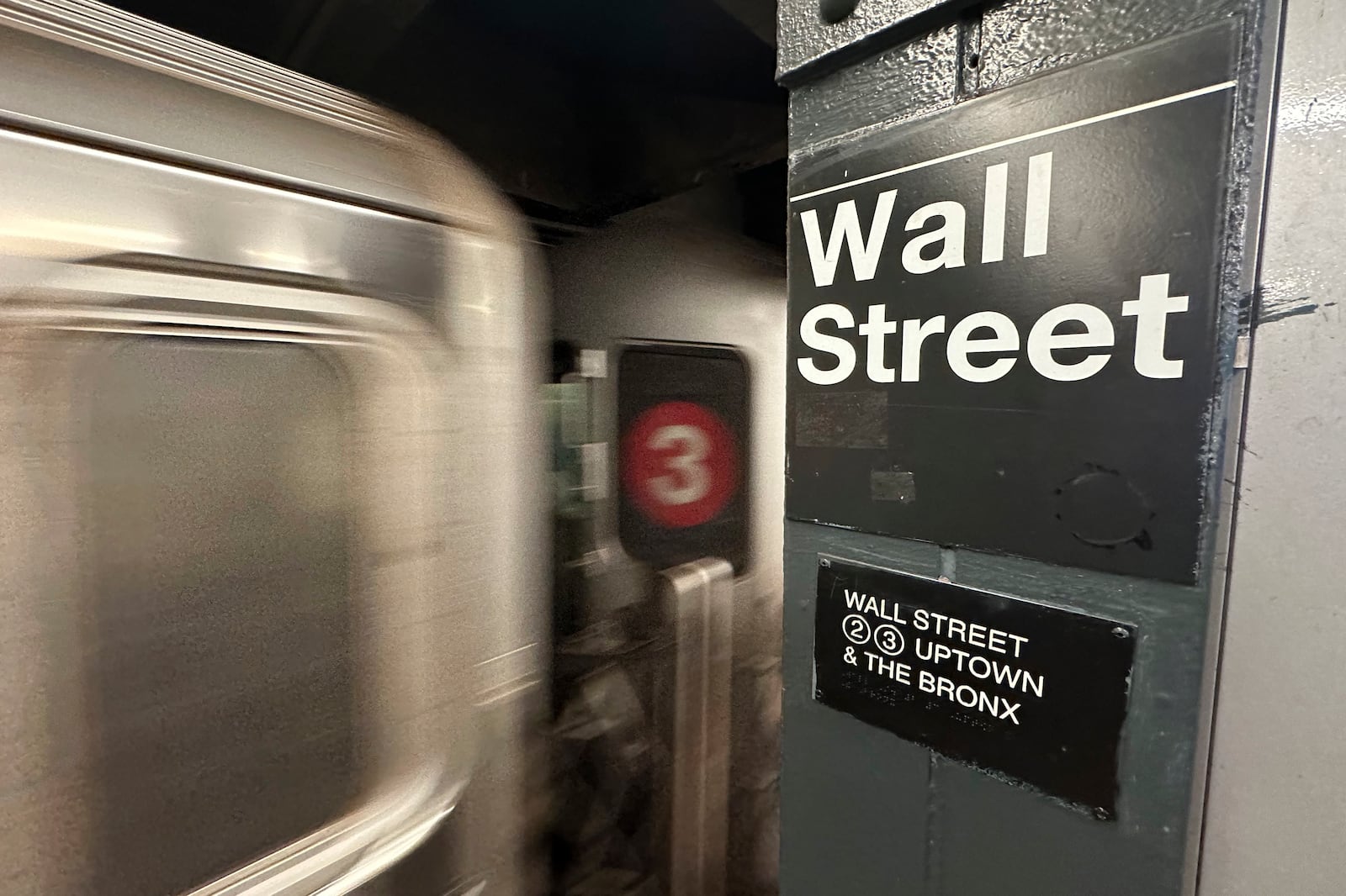 A train arrives at the Wall Street subway station in New York's Financial District on Wednesday, Oct. 23, 2024. (AP Photo/Peter Morgan)