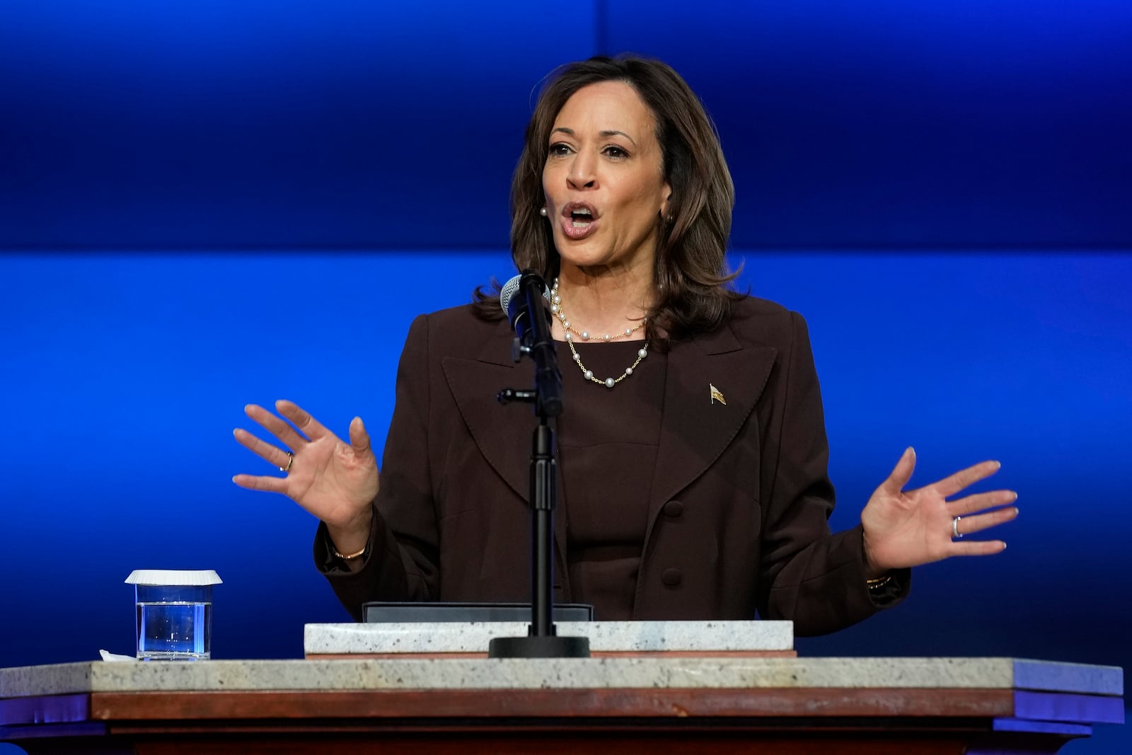 Democratic presidential nominee Vice President Kamala Harris speaks during a service at the Church of Christian Compassion, Sunday, Oct. 27, 2024, in Philadelphia. (AP Photo/Susan Walsh)