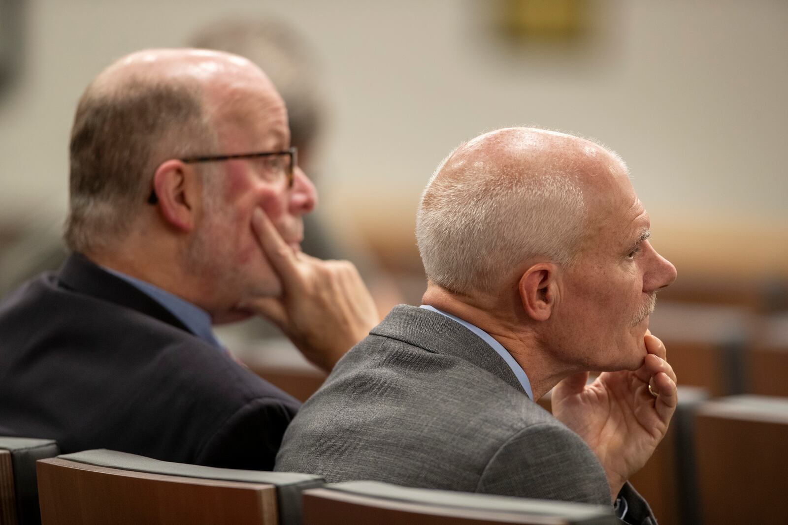 Phil Brooks, former Oceangate engineering director, listens before testifying in front of members of the Coast Guard's Titan Submersible Marine Board of Investigation during a formal hearing inside the Charleston County Council Chambers, Monday, Sept. 23, 2024, in North Charleston, S.C. (Laura Bilson/The Post And Courier via AP, Pool)