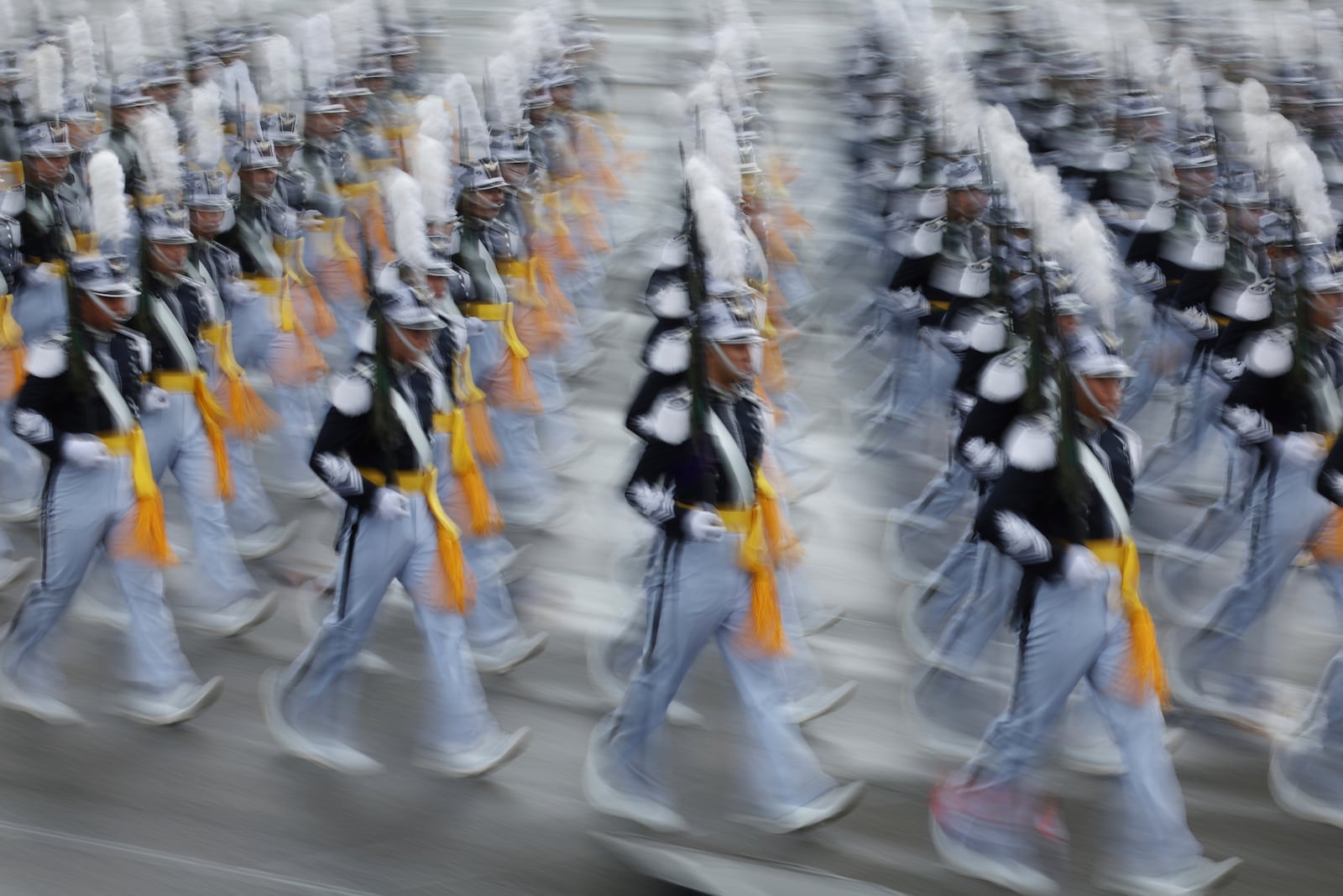 Cadets march during a celebration to mark 76th anniversary of Korea Armed Forces Day, in Seongnam, South Korea, Tuesday, Oct.1, 2024. (Kim Hong-Ji/Pool Photo via AP)