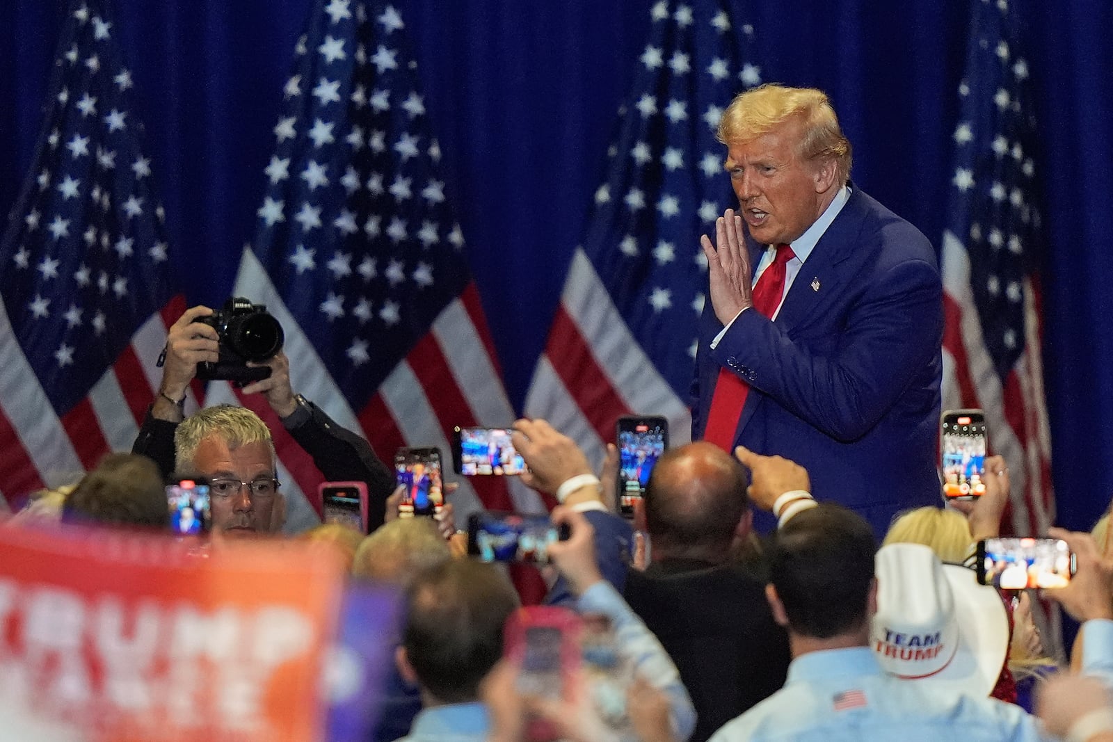 Republican presidential nominee former President Donald Trump, speaks during a campaign event, Wednesday, Sept. 18, 2024, in Uniondale, N.Y. (AP Photo/Frank Franklin II)