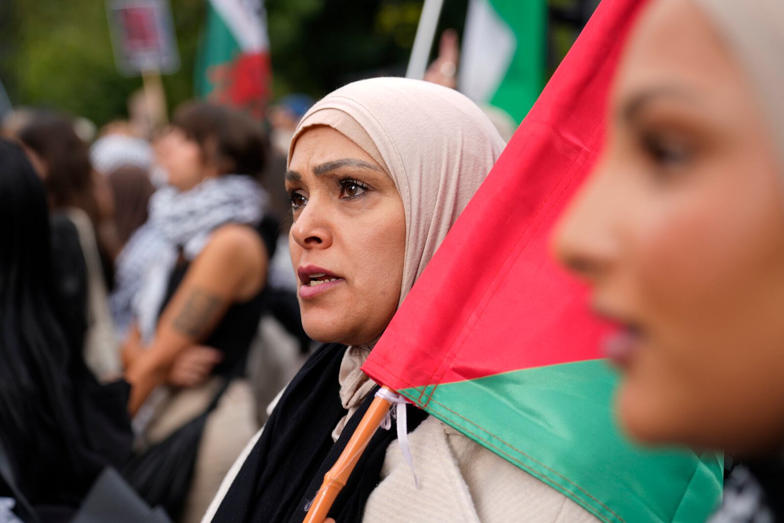 People demonstrate in support of Palestinians in Copenhagen, Denmark, Saturday Oct. 5, 2024. (Thomas Traasdahl/Ritzau Scanpix via AP)