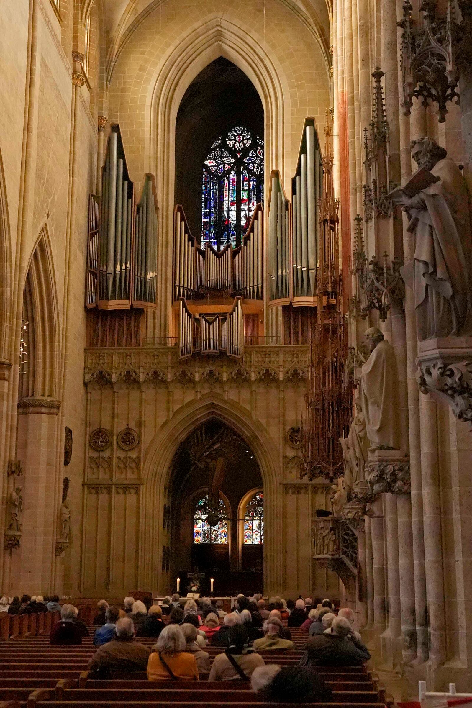 Interior view of Ulmer Münster, the world's tallest church, in Ulm, Germany, Wednesday, Sept. 18, 2024. (AP Photo/Matthias Schrader)