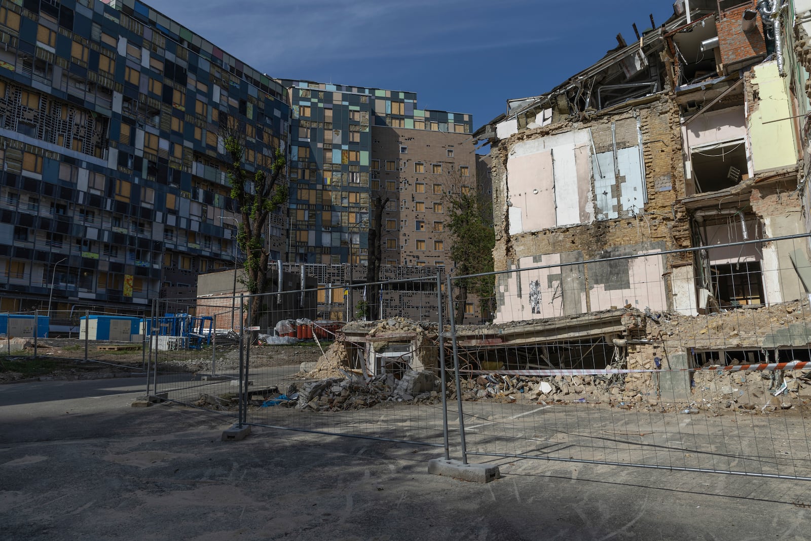 A view of the damage to Okhmatdyt children's hospital in Kyiv, Ukraine Saturday Sept. 14, 2024 which was destroyed after a Russian missile strike on July 8. (AP Photo/Anton Shtuka)