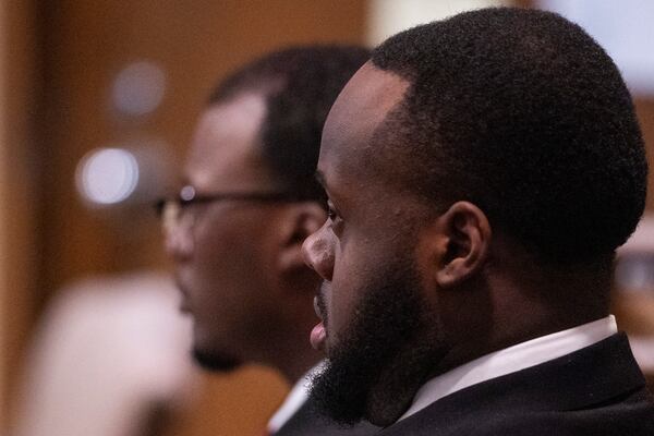 Former Memphis Police Department officers Tadarrius Bean, right, and Justin Smith Jr., left, look on during the sixth day of the trial for the death of Tyre Nichols in Memphis, Tenn., on Saturday, May 3, 2025. (Chris Day/Commercial Appeal/USA Today Network via AP, Pool)