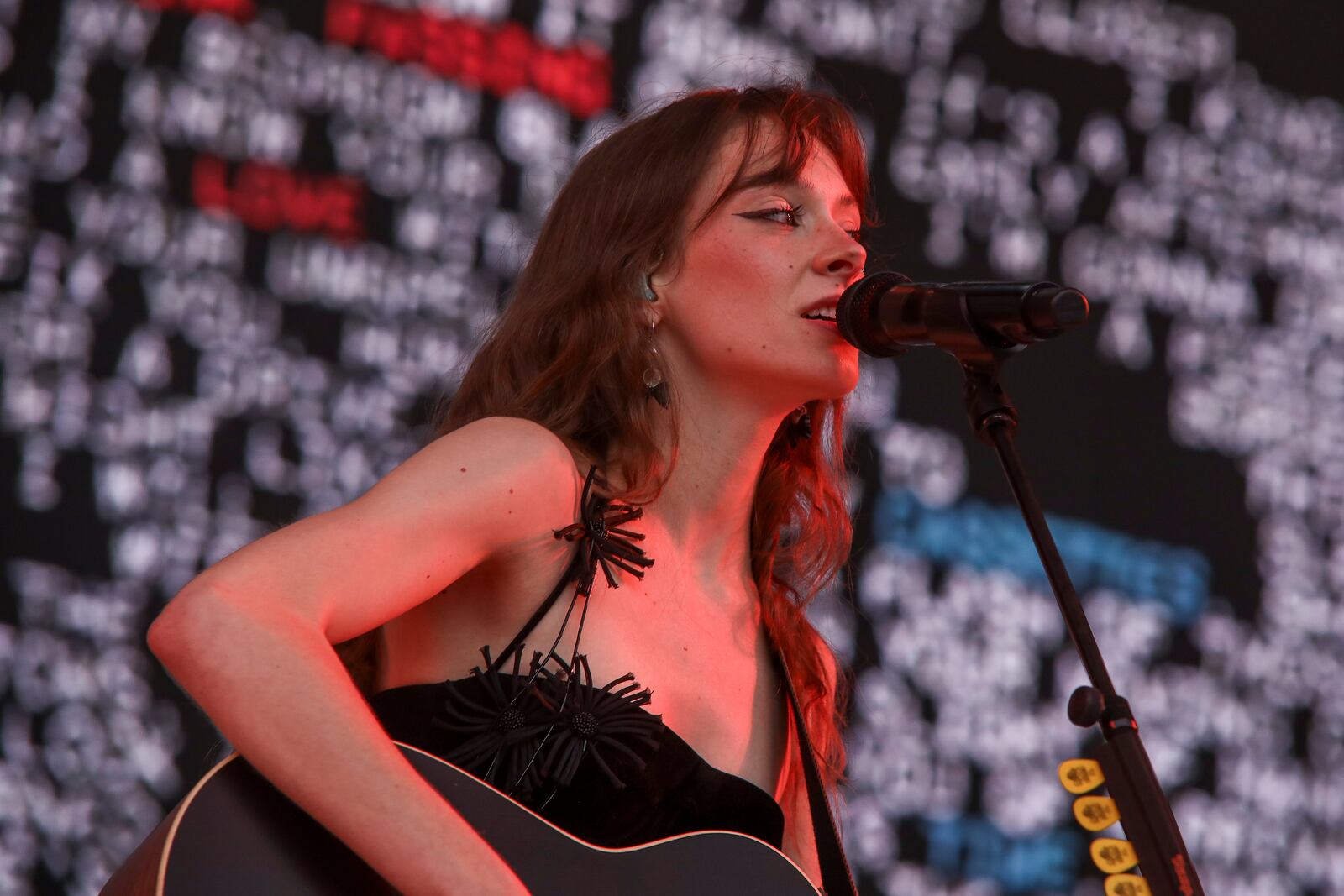 Singer-songwriter Holly Humberstone performs during the All Things Go Music Festival on Saturday, Sept. 28, 2024, at Forest Hills Stadium in Forest Hills, N.Y. (Photo by Andy Kropa/Invision/AP)