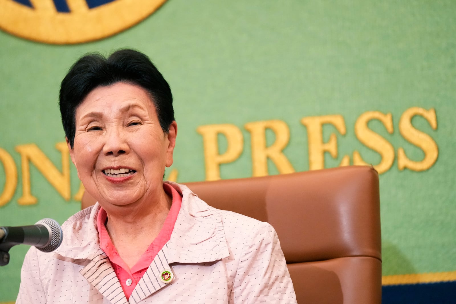 Hideko Hakamada, a sister of Iwao Hakamada, who was recently acquitted by a district court after a retrial for a 1966 quadruple murder, speaks during a news conference in Tokyo, Monday, Sept. 30, 2024. (AP Photo/Hiro Komae)