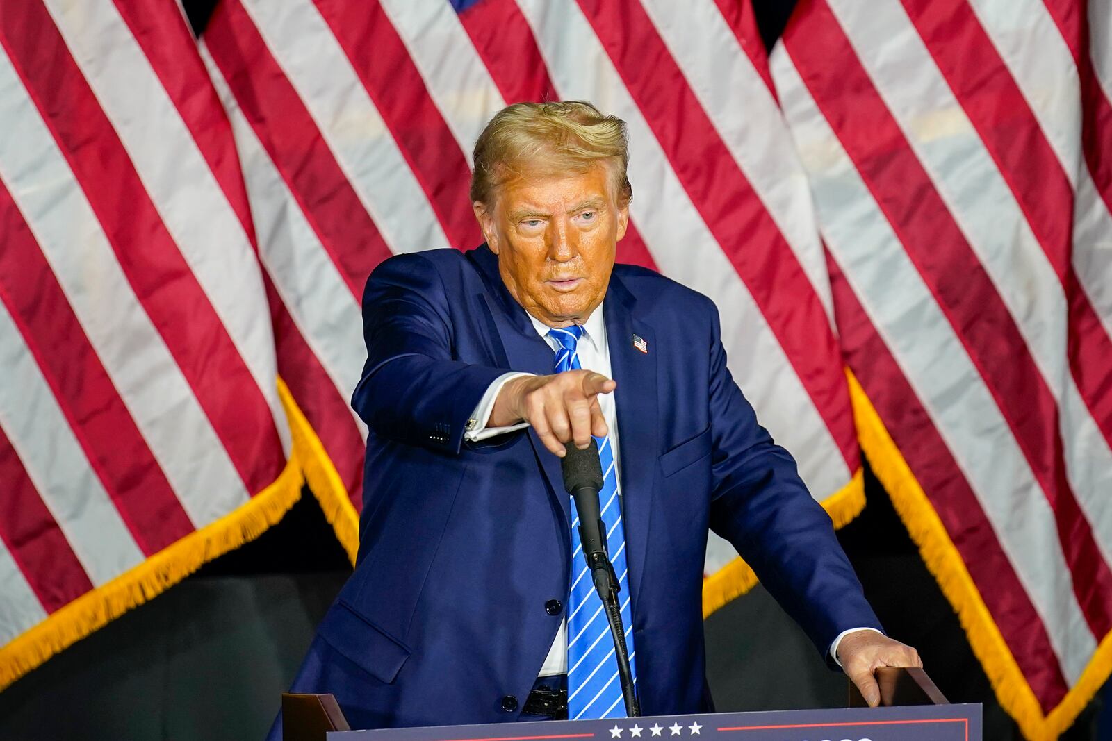 Republican presidential nominee former President Donald Trump speaks at a campaign event Tuesday, Oct. 1, 2024, at Discovery World in Milwaukee. (AP Photo/Andy Manis)