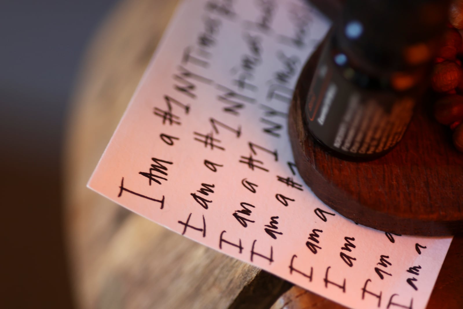 A detail view of a note card is seen in the studio space of Headspace meditation teacher, Rosie Acosta Monday, Sept. 30, 2024, in Woodland Hills, Calif. (AP Photo/Jessie Alcheh)