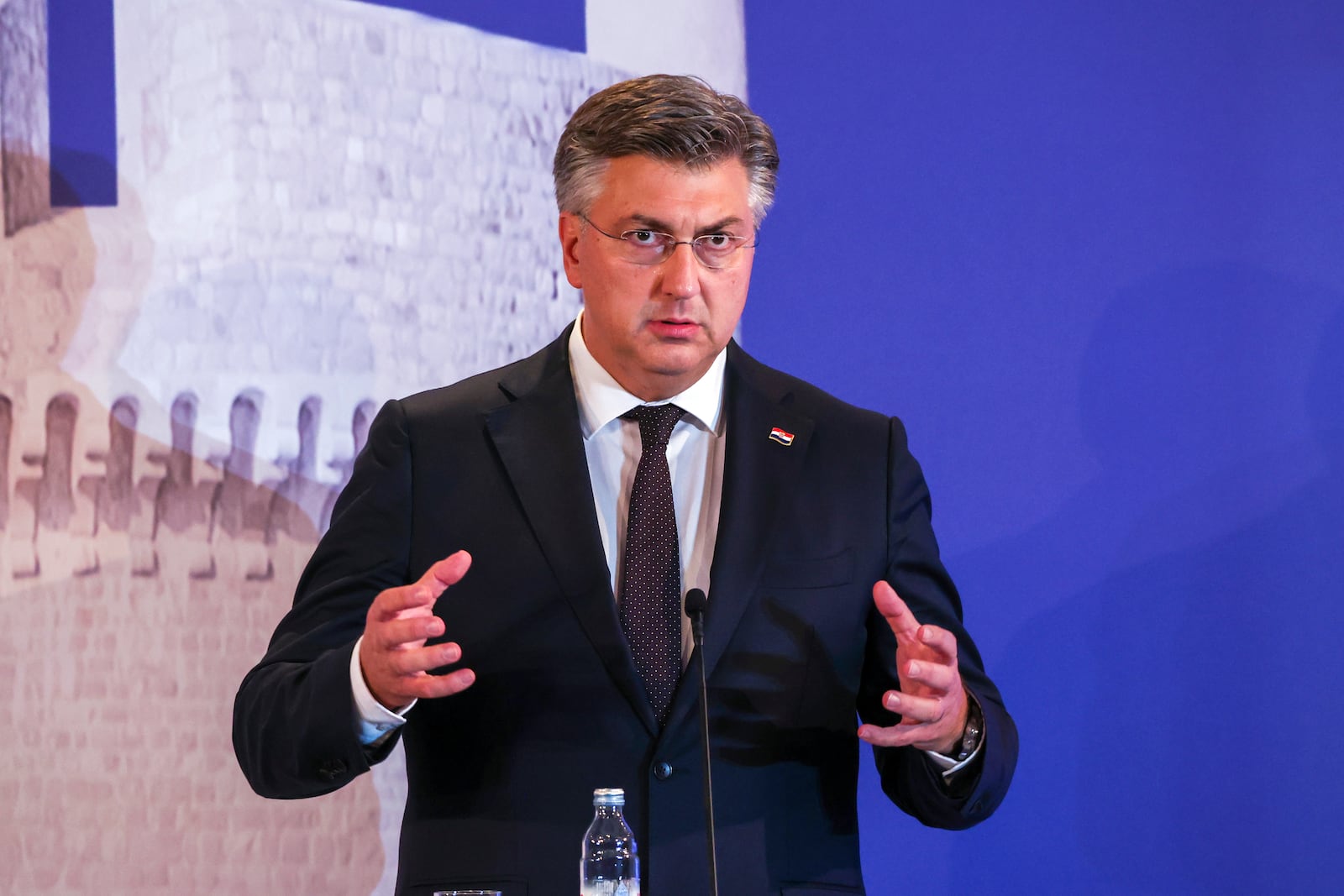 Croatian Prime Minister Andrej Plenkovic attends a news conference after the Southeast Europe Croatia Ukraine summit in Dubrovnik, Croatia, Wednesday, Oct. 9, 2024. (AP Photo)