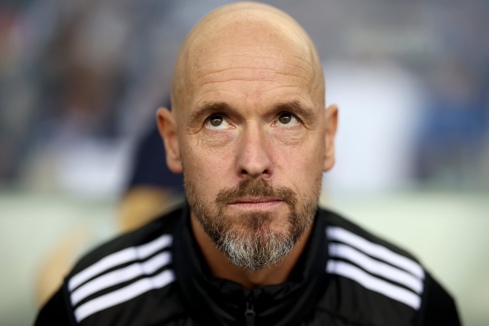 FILE - Manchester United's head coach Erik ten Hag sits on the bench during a Europa League opening phase soccer match between FC Porto and Manchester United at the Dragao stadium in Porto, Portugal, Thursday, Oct. 3, 2024. (AP Photo/Luis Vieira, File)