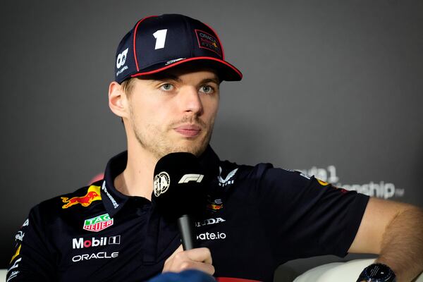 Red Bull driver Max Verstappen of the Netherlands speaks during a news conference ahead of the Formula One Saudi Arabian Grand Prix at the Jeddah Corniche Circuit in Jeddah, Saudi Arabia, Thursday, April 17, 2025. (AP Photo/Darko Bandic)