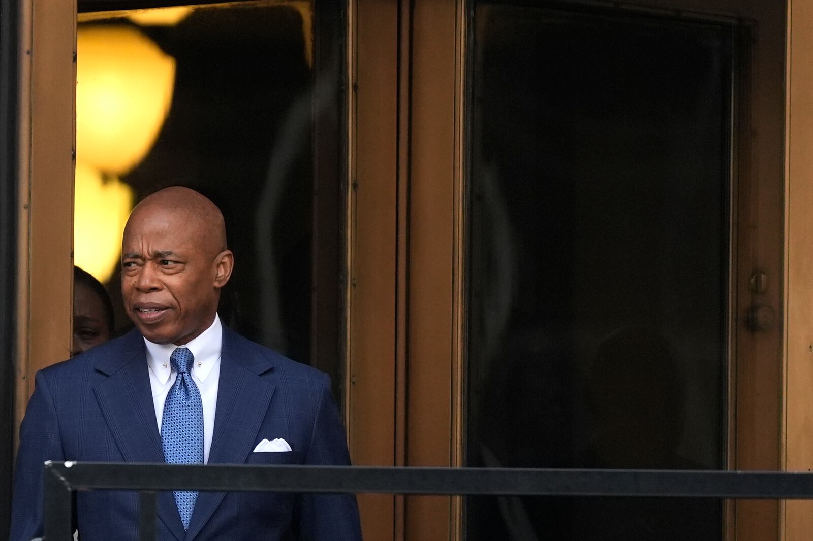 Mayor Eric Adams leaves the Thurgood Marshall United States Courthouse in New York, Wednesday, Oct. 2, 2024. (AP Photo/Pamela Smith)